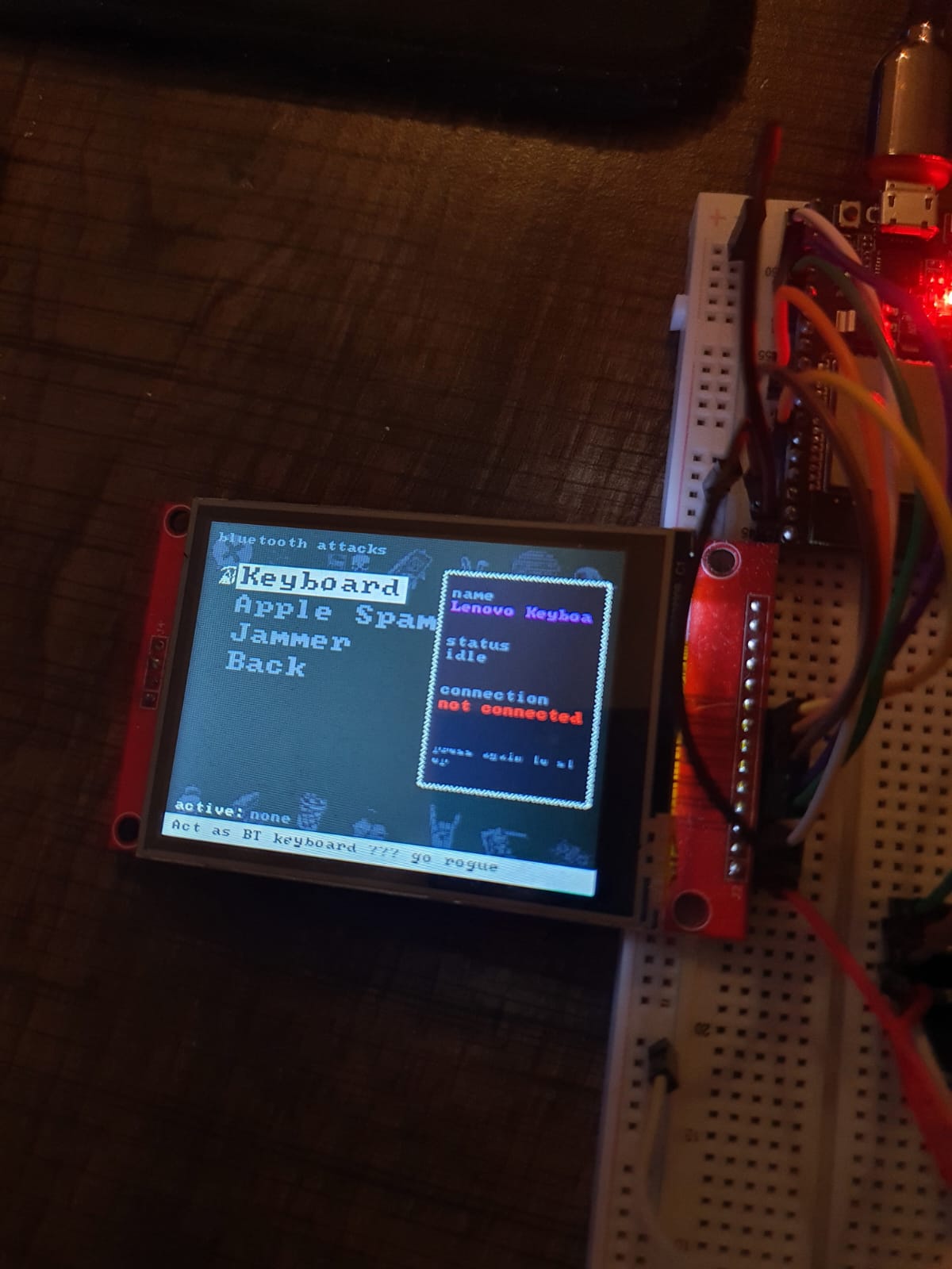 Bluetooth demos submenu on the handheld screen