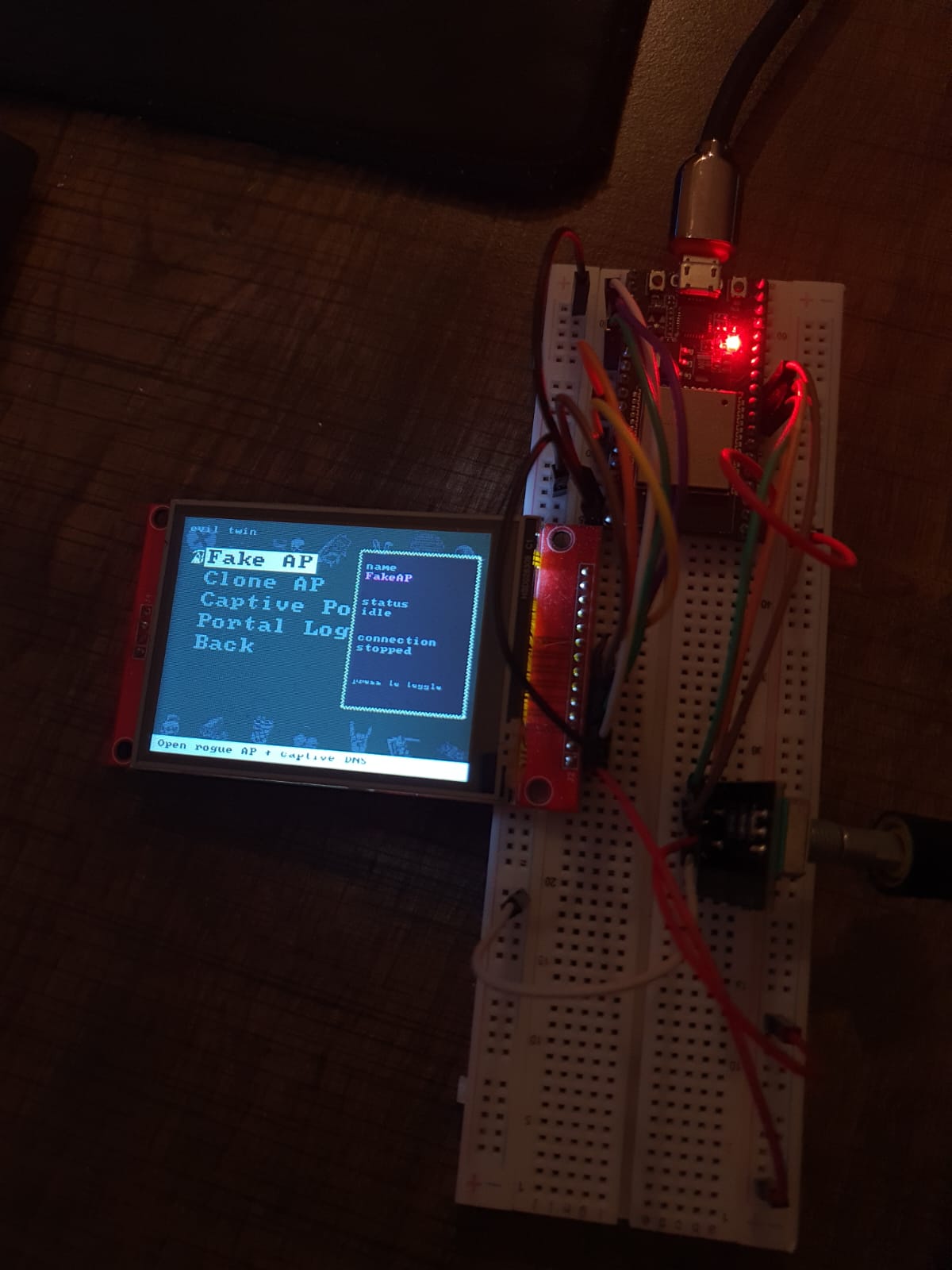 WiFi tools submenu on the handheld screen